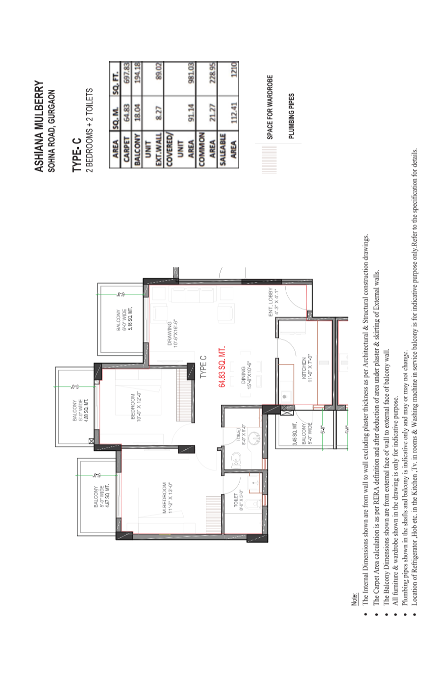 2 BHK 1210 Sq.Ft. Apartment in Ashiana Mulberry