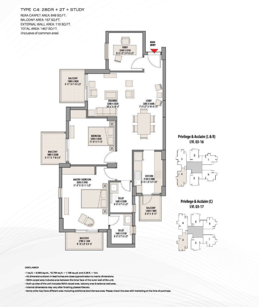 2.5 BHK + Study Room Apartment For Rent in Eldeco Accolade