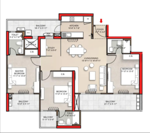 Floor Plan in 3.5 BHK Apartment at Smart World 113, Sector 113 – for Sale