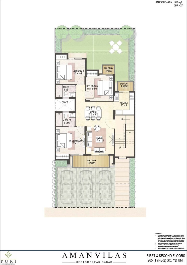 Floor Plan, puri-aman-vilas 3 Bedroom 1440 Sq.Ft. Apartment In Sector 89 Faridabad 8841650