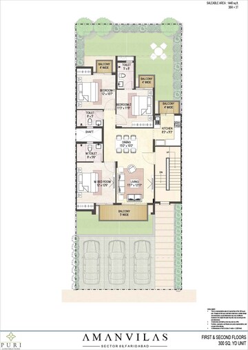 Floor Plan in 3 BHK Apartment at Puri Aman Vilas, Sector 89 – for Rent