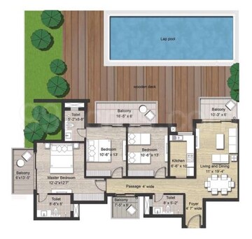 Floor Plan in 3 BHK Apartment at Puri Aanandvilas, Sector 81 – for Rent