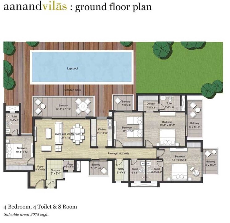Floor Plan, puri-aanandvilas 3 Bedroom 1971 Sq.Ft. Apartment In Sector 81 Faridabad 8841680