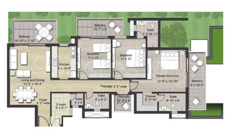 Floor Plan, puri-aanandvilas 3 Bedroom 1971 Sq.Ft. Apartment In Sector 81 Faridabad 8841680