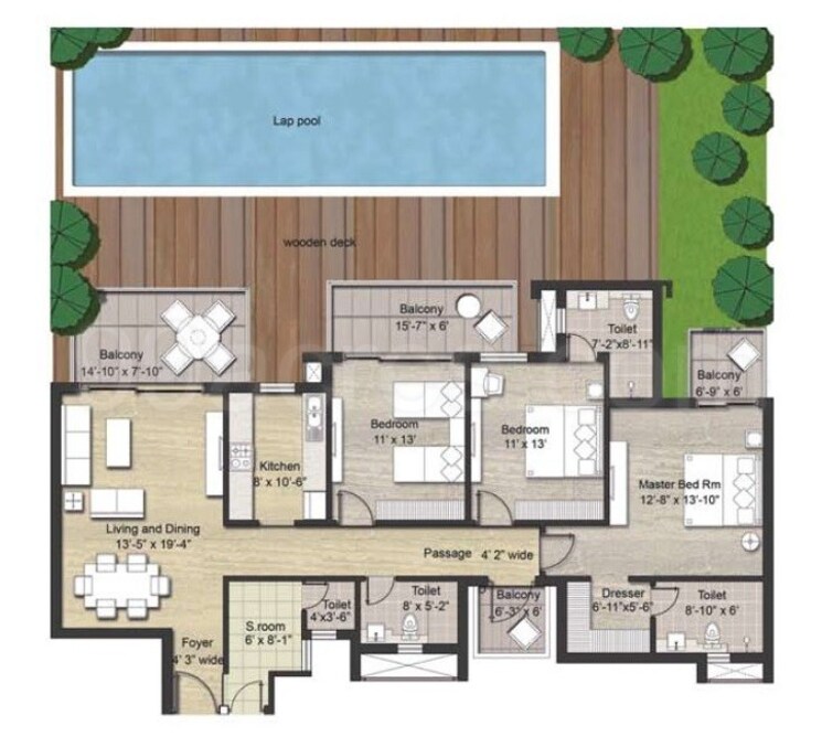Floor Plan, puri-aanandvilas 3 Bedroom 1971 Sq.Ft. Apartment In Sector 81 Faridabad 8841680
