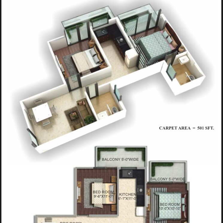 Floor Plan, pyramid-urban-homes-2 2 Bedroom 501 Sq.Ft. Apartment In Sector 86 Gurgaon 8841812