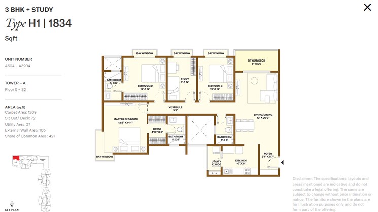 Floor Plan, bhartiya-city-nikoo-homes-4 3.5 Bedroom 1834 Sq.Ft. Apartment In Thanisandra Main Road Bangalore 8842360