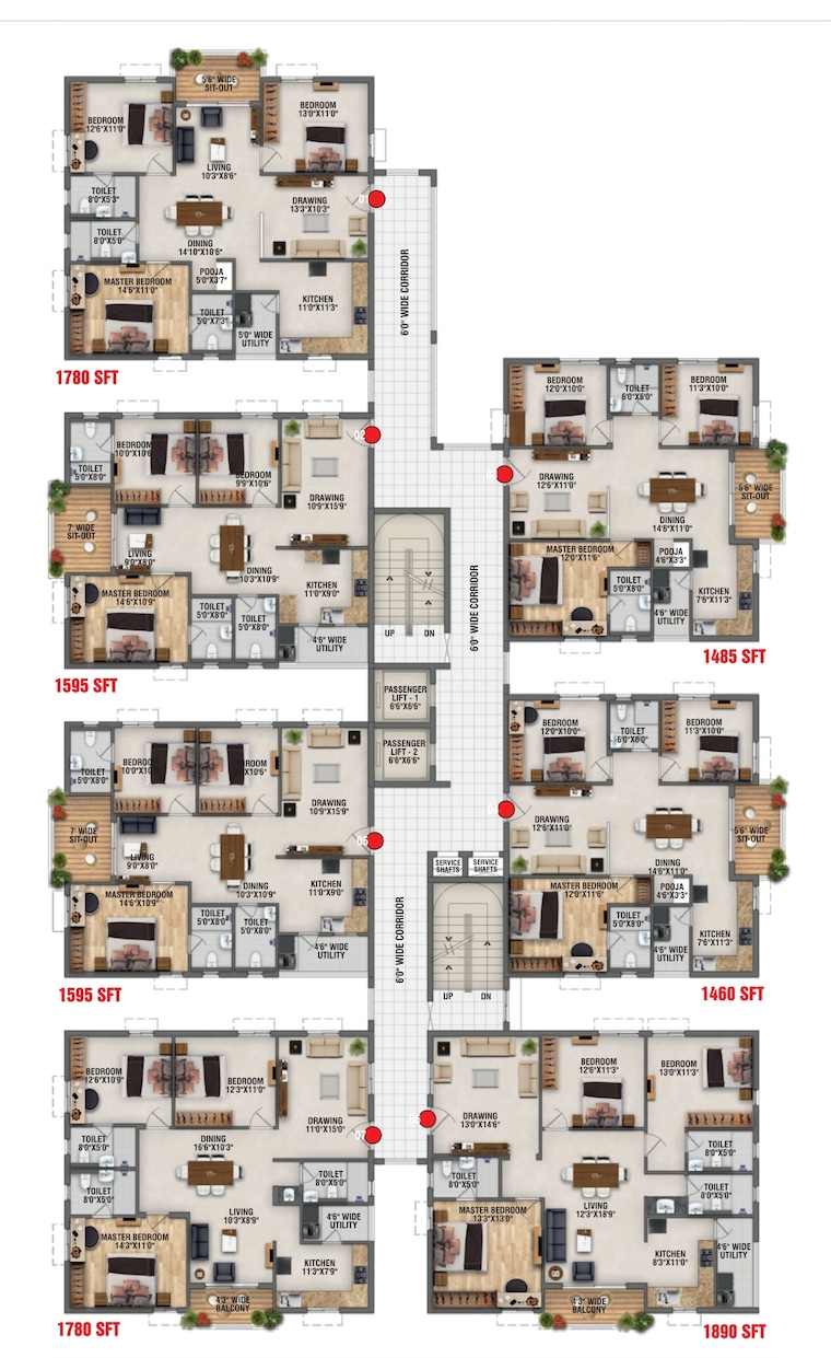 Floor Plan, rk-oxygen-valley 2 Bedroom 1295 Sq.Ft. Apartment In Mallampet Hyderabad 8842939
