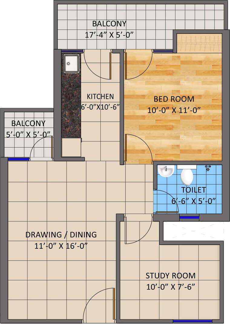 Floor Plan, kw-srishti 1.5 Bedroom 875 Sq.Ft. Apartment In Raj Nagar Extension Ghaziabad 8845532