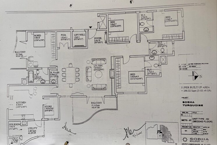 Floor Plan, sobha-turquoise 4 Bedroom 3100 Sq.Ft. Apartment In Halasuru Bangalore 8847058