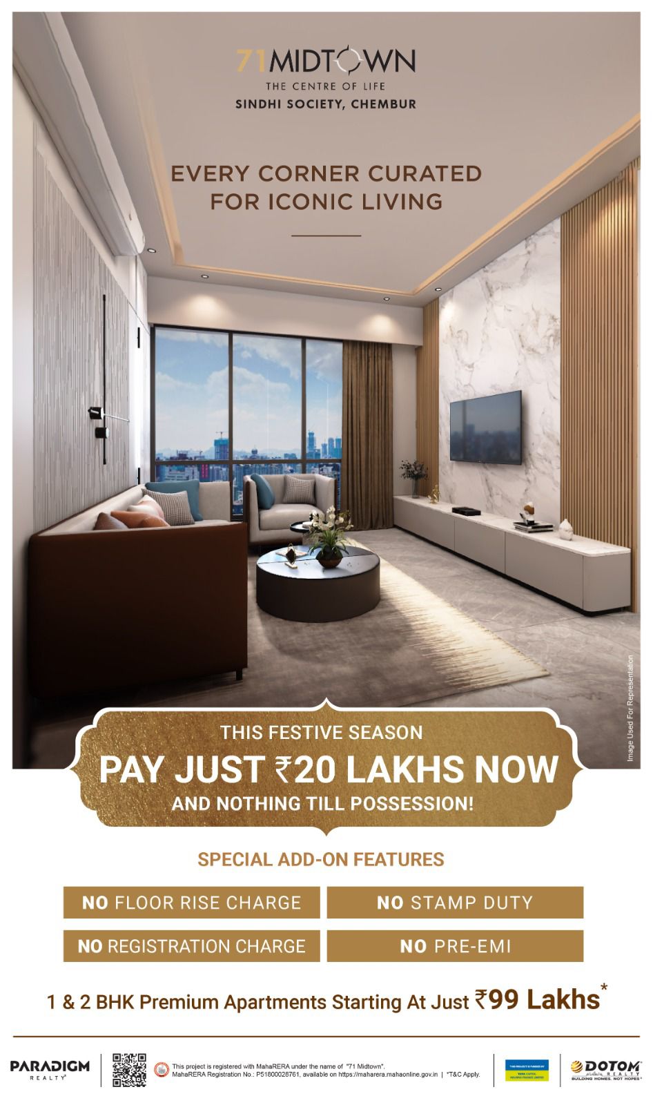 1 BHK + Extra Room Apartment For Sale in Paradigm 71 Midtown