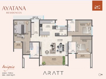 Floor Plan in 3 BHK Apartment at Aratt Ayatana Residences, Electronic City Phase I – for Sale
