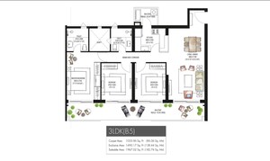 Floor Plan in 3 BHK Apartment at Krisumi Waterfall Residences, Sector 36a – for Sale