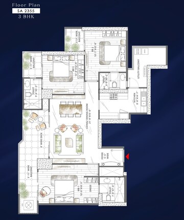 Floor Plan in 3 BHK Apartment at Smart World Sky Arc, Sector 69 – for Sale