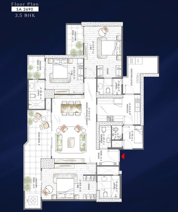 Floor Plan in 3 BHK Apartment at Smart World Sky Arc, Sector 69 – for Sale