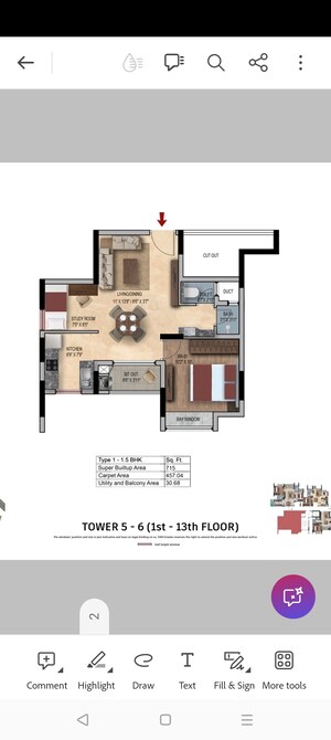 Floor Plan in 1 BHK Apartment at SNN Felicity, Rachenahalli – for Sale