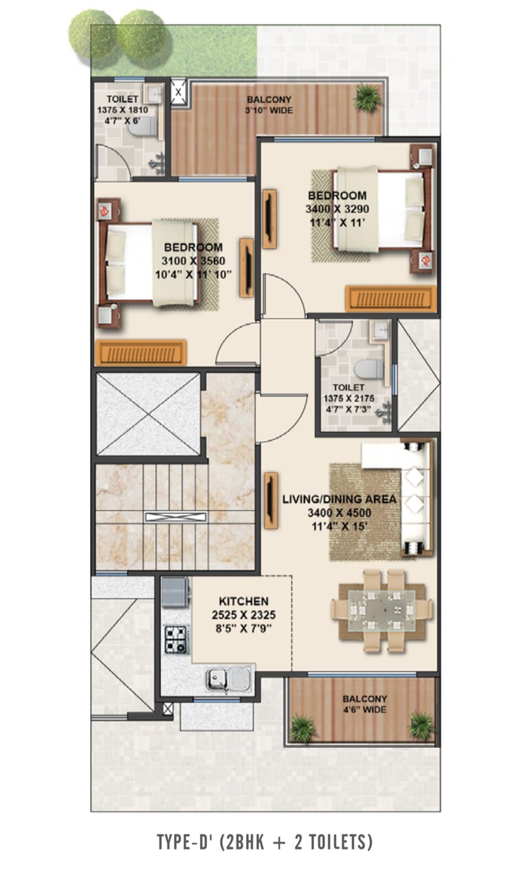 Floor Plan, signature-global-park 2 Bedroom 822 Sq.Ft. Builder Floor In Sohna Sector 36 Gurgaon 8850409