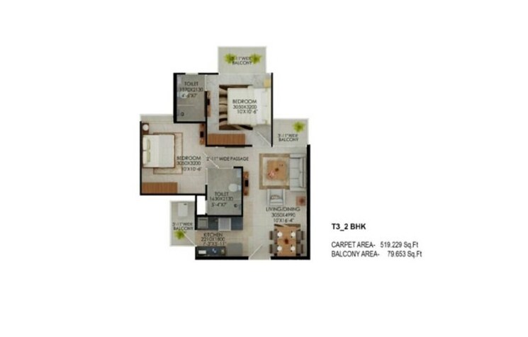Floor Plan, signature-global-the-millennia 2 Bedroom 644 Sq.Ft. Apartment In Sector 37d Gurgaon 8850407