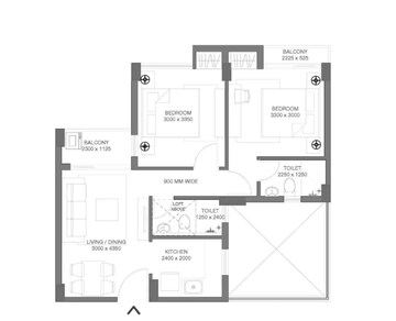 Floor Plan in 2 BHK Apartment at Godrej Seven, Joka – for Rent