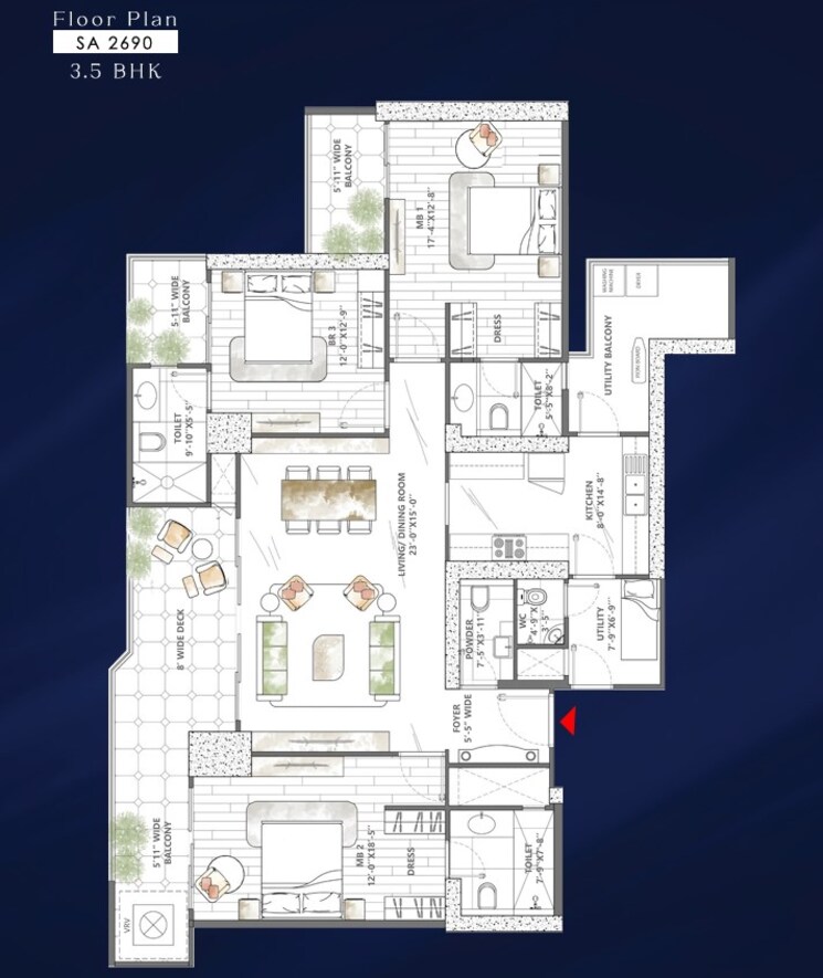 Floor Plan, smart-world-sky-arc 3 Bedroom 2355 Sq.Ft. Apartment In Sector 69 Gurgaon 8851434