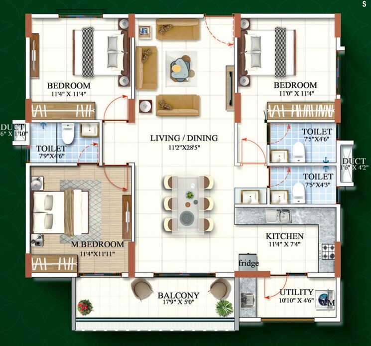 Floor Plan, sbr-magnus 3 Bedroom 1560 Sq.Ft. Apartment In Katamnallur Bangalore 8853047