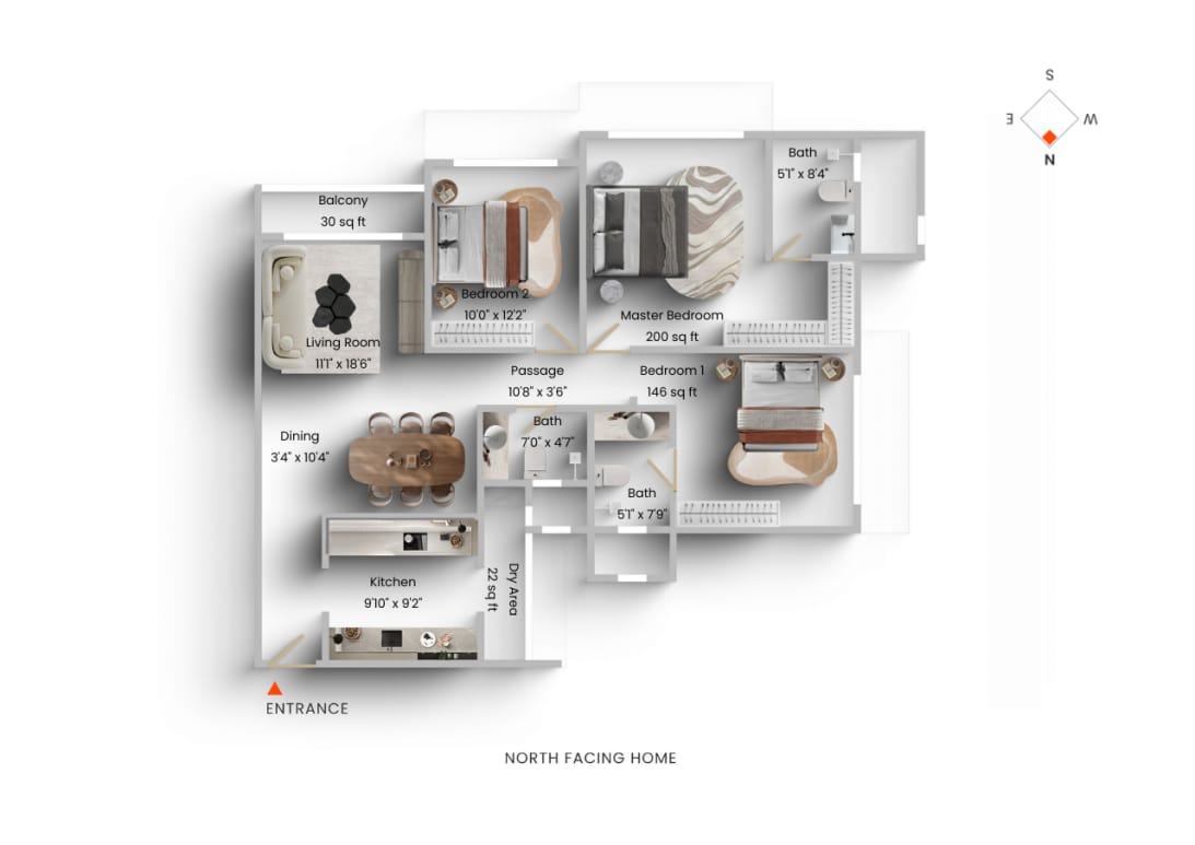 3 BHK + Pooja Room Apartment For Sale in Ekta Tripolis