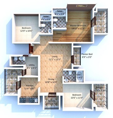 Floor Plan in 2 BHK Apartment at Godrej Summit, Sector 104 – for Rent