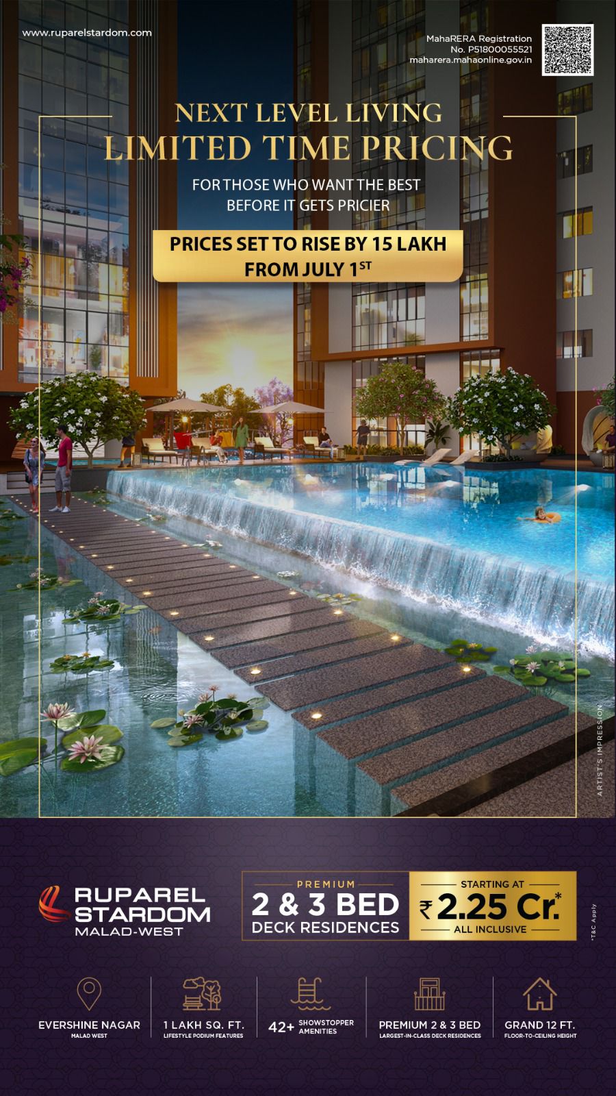 2 BHK + Pooja Room 883 Sq.Ft. Builder Floor in Ruparel Stardom