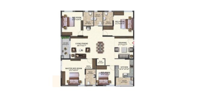 Floor Plan, ramky-one-astra 4 Bedroom 2415 Sq.Ft. Apartment In Kokapet Hyderabad 8852158