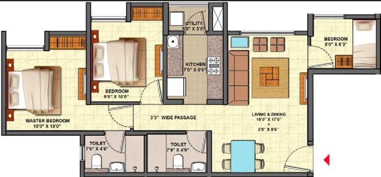 Floor Plan, lodha-palava-downtown 2.5 Bedroom 1000 Sq.Ft. Apartment In Dombivli East Thane 8855063