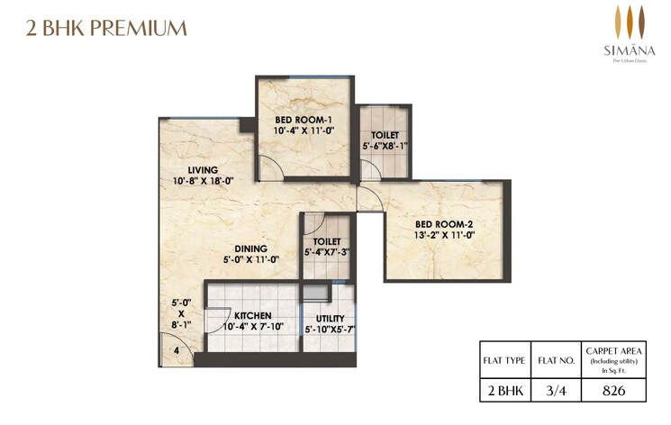 Floor Plan, bhoomi-simana 2 Bedroom 826 Sq.Ft. Apartment In Parel Mumbai 8855077