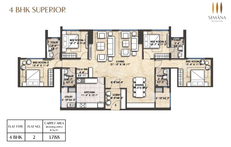 Floor Plan, bhoomi-simana 2 Bedroom 826 Sq.Ft. Apartment In Parel Mumbai 8855077
