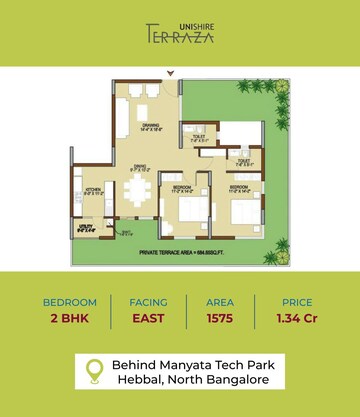 Floor Plan in 2 BHK Apartment at Unishire Terraza, Thanisandra – for Sale