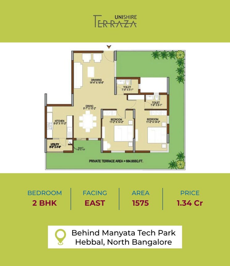 Floor Plan, unishire-terraza 2 Bedroom 1575 Sq.Ft. Apartment In Thanisandra Bangalore 8855797