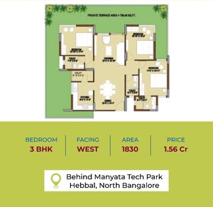 Floor Plan in 3 BHK Apartment at Unishire Terraza, Thanisandra – for Sale
