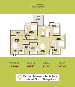 Floor Plan in 4 BHK Apartment at Unishire Terraza, Thanisandra – for Sale