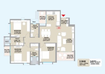 Floor Plan in 3 BHK Apartment at Little Earth Apartments, Mamurdi – for Sale