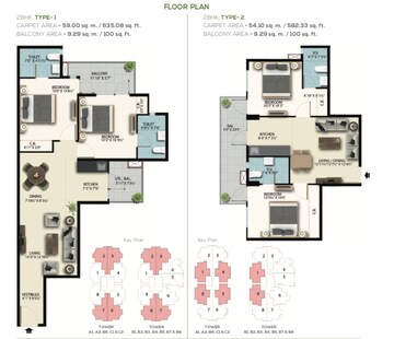 Floor Plan in 2 BHK Apartment at Suncity Avenue 76, Sector 76 – for Sale