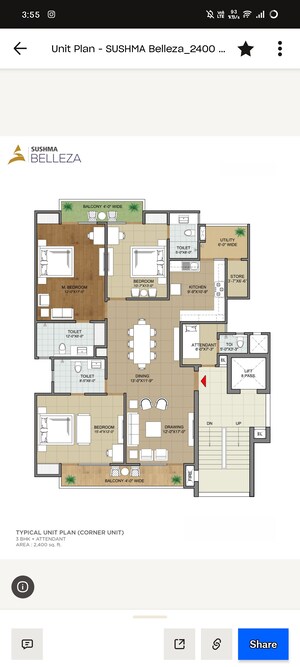 Floor Plan in 4 BHK Apartment at Sushma Belleza, International Airport Road – for Sale