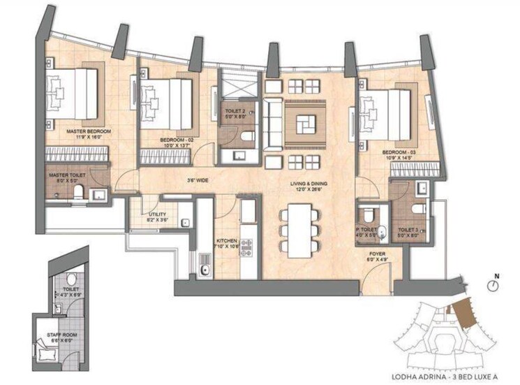Floor Plan, lodha-the-park 3 Bedroom 1136 Sq.Ft. Apartment In Worli Mumbai 8859502