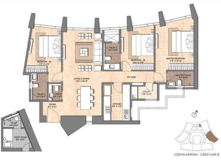 Floor Plan, lodha-the-park 3 Bedroom 1254 Sq.Ft. Apartment In Worli Mumbai 8859538