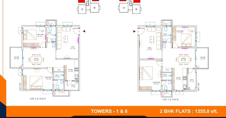 Floor Plan, chanda nagar 2 Bedroom 1335 Sq.Ft. Apartment In Chanda Nagar Hyderabad 8859422