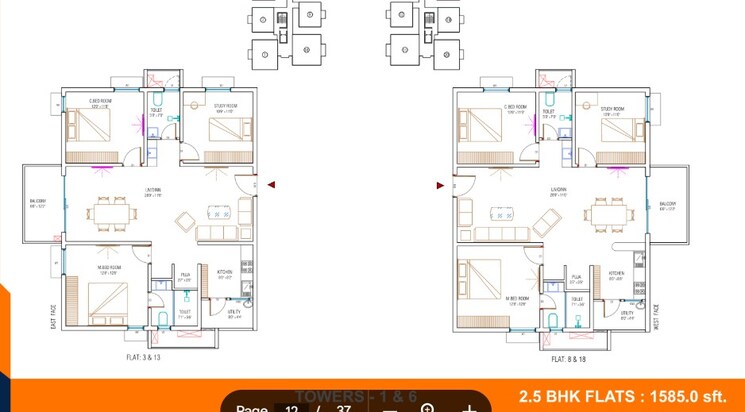 Floor Plan, chanda nagar 2.5 Bedroom 1585 Sq.Ft. Apartment In Chanda Nagar Hyderabad 8859588