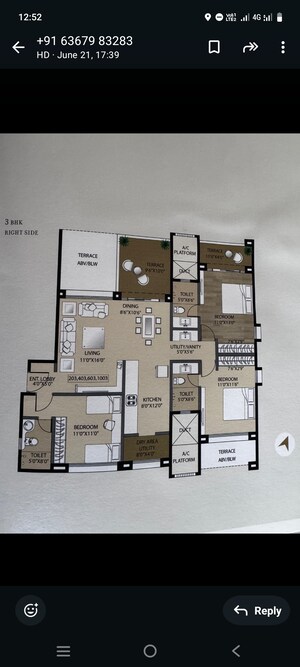 Floor Plan in 3 BHK Apartment at Kolte Patil 24K Glitterati 2, Pimple Nilakh – for Sale