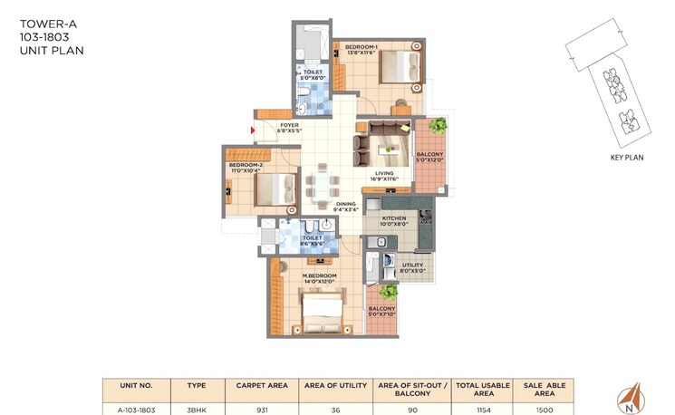 Floor Plan, pride-euphora 3 Bedroom 1541 Sq.Ft. Apartment In Kr Puram Bangalore 8860942