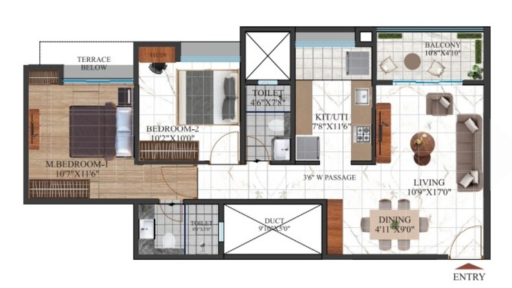 Floor Plan, shriram-the-spectrum 2 Bedroom 750 Sq.Ft. Apartment In Undri Pune 8827241