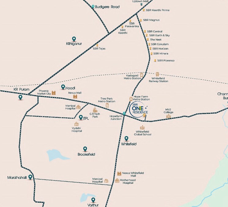 Map Location, sbr-one-residence 3 Bedroom 1628 Sq.Ft. Apartment In Whitefield Bangalore 8862328