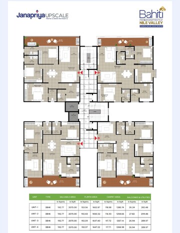 Floor Plan in 3 BHK Apartment at Janapriya Nile valley, Madinaguda – for Sale