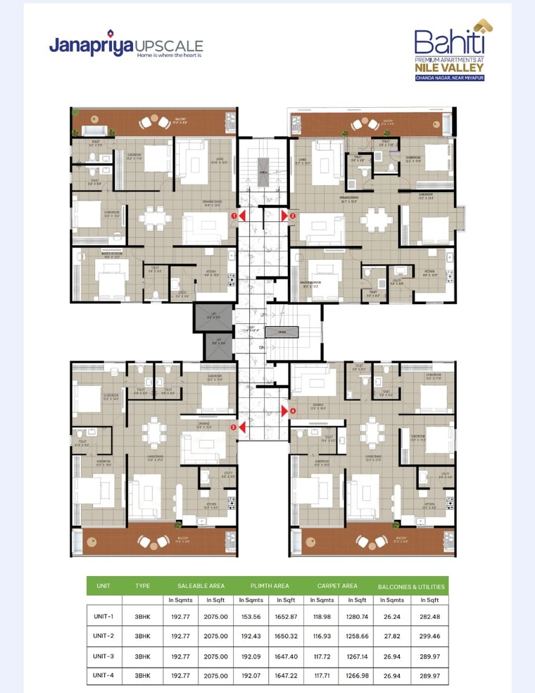 Floor Plan, janapriya-nile-valley 3 Bedroom 1570 Sq.Ft. Apartment In Madinaguda Hyderabad 8863802