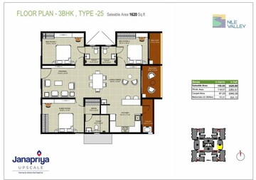 Floor Plan in 3 BHK Apartment at Janapriya Nile valley, Madinaguda – for Sale